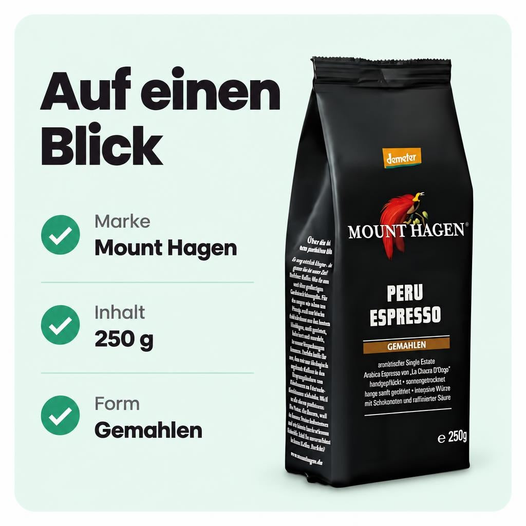 Mount Hagen Peru Espresso gemahlen, Single Origin, Demeter, 250g, – Bild 3
