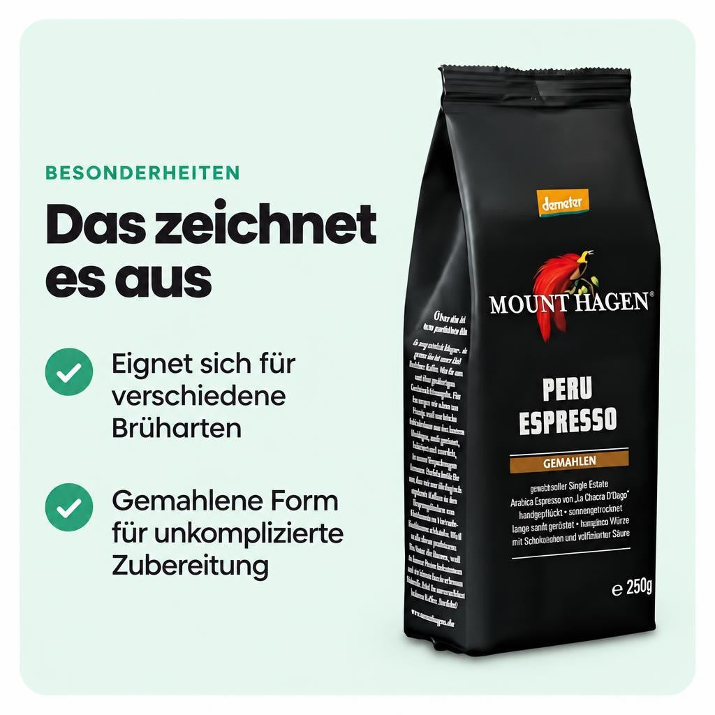 Mount Hagen Peru Espresso gemahlen, Single Origin, Demeter, 250g, – Bild 5