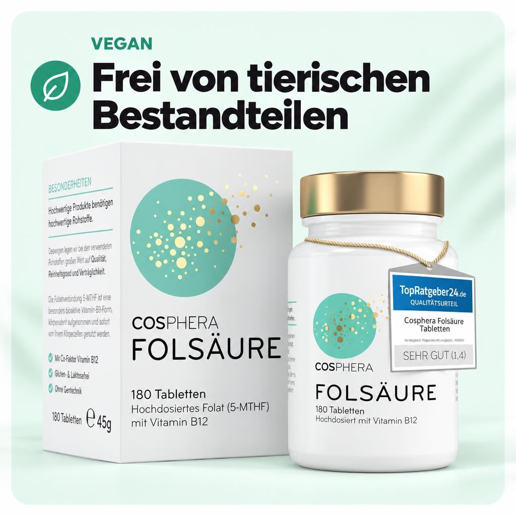 Cosphera Folsäure 800 µg mit Vitamin B12 & 5-MTHF – 180 vegane Tabletten – Bild 4