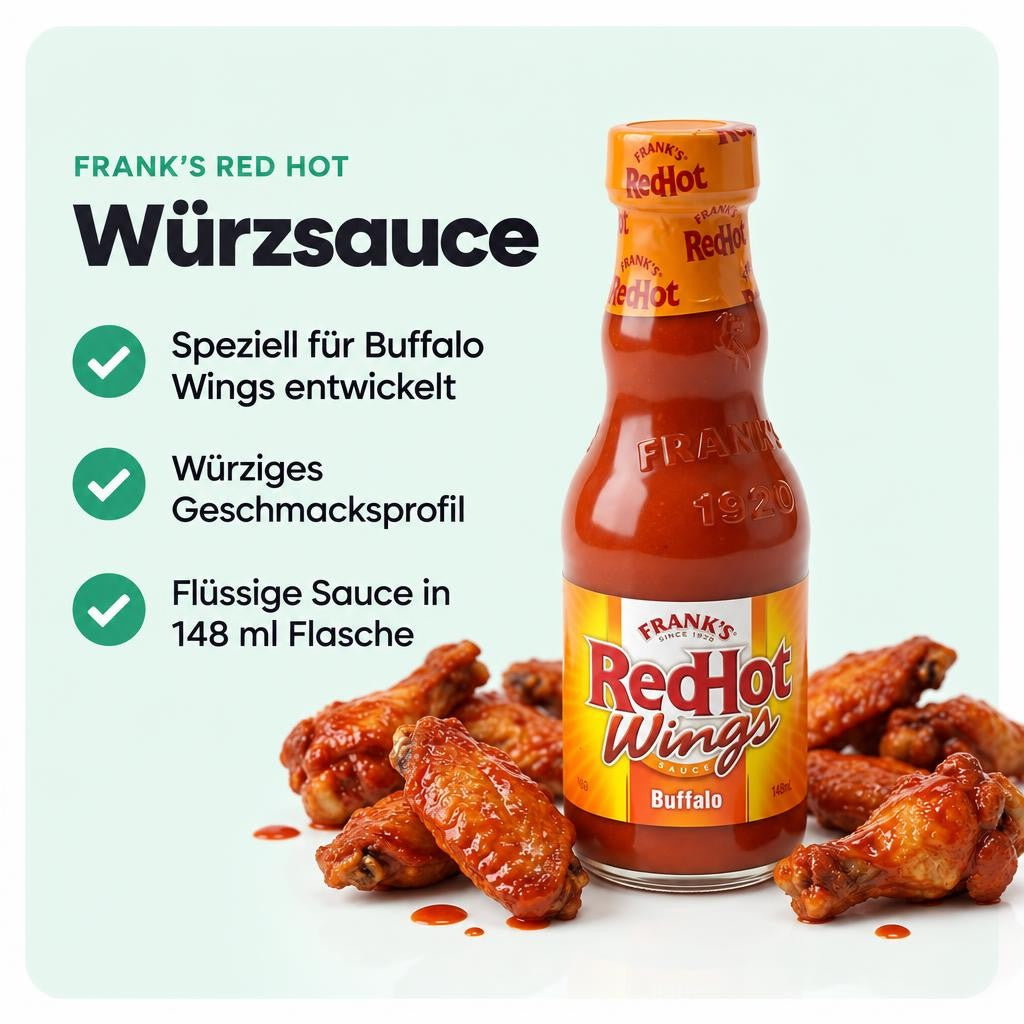 Würzige Sauce mit charakteristischem Geschmack für Buffalo Wings und mehr.