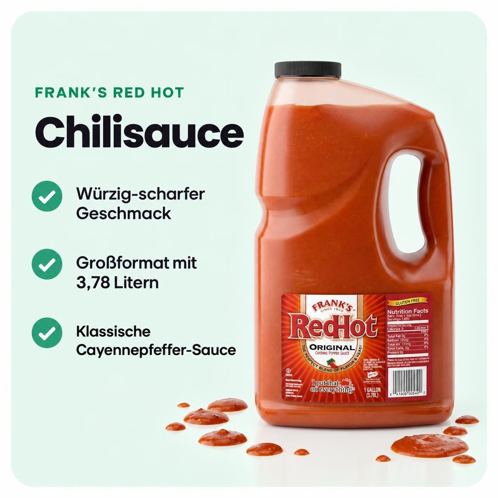 Cayennepfeffer Sauce Original - Franks Red Hot Soße - 3,78L Kanister - Vorrat scharfe Soße Pfeffersoße Chili Chilisoße – Bild 2