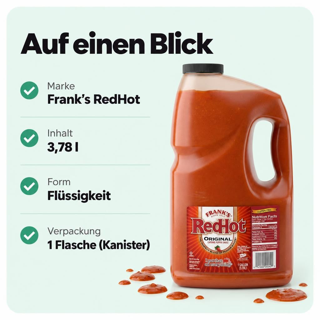 Cayennepfeffer Sauce Original - Franks Red Hot Soße - 3,78L Kanister - Vorrat scharfe Soße Pfeffersoße Chili Chilisoße – Bild 3