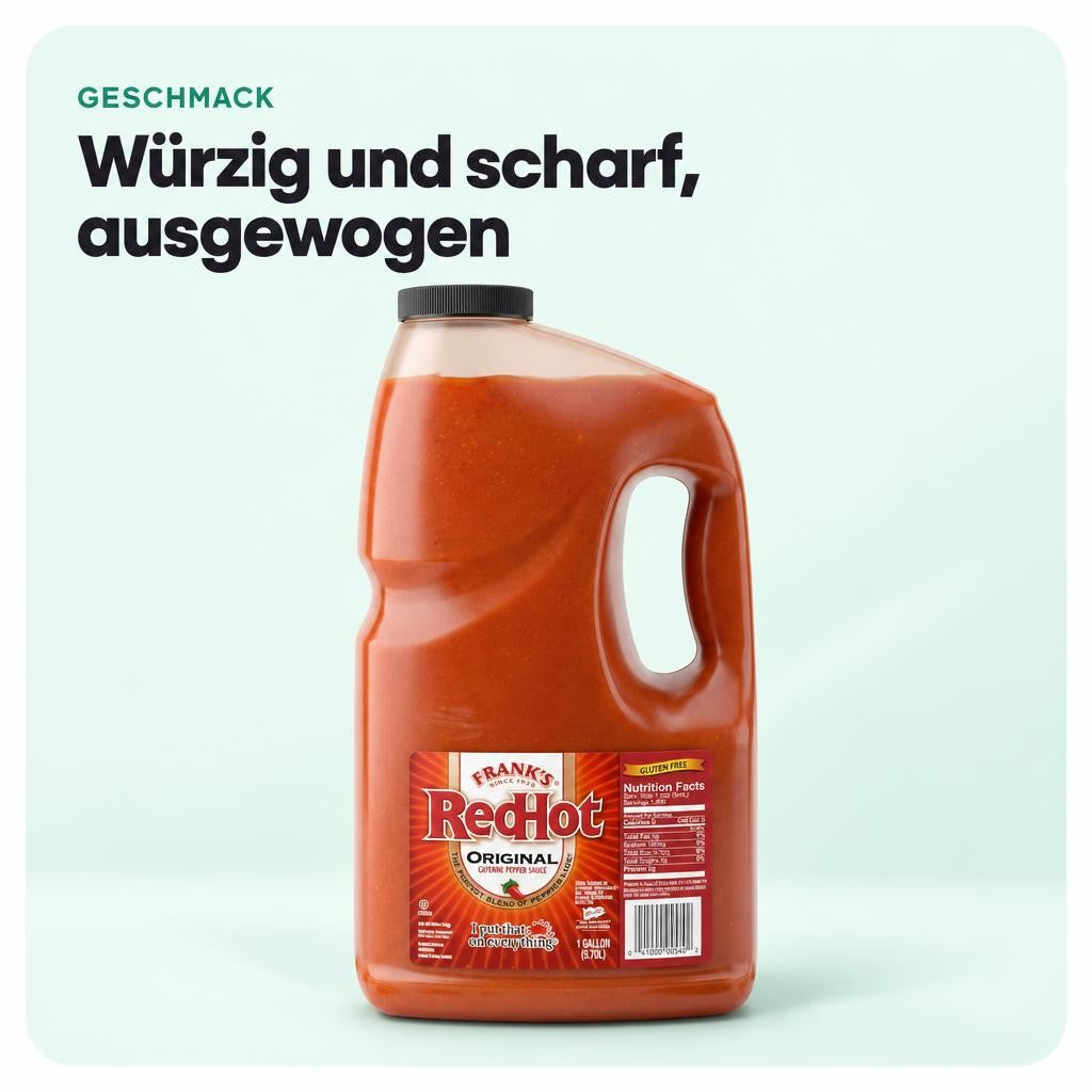 Cayennepfeffer Sauce Original - Franks Red Hot Soße - 3,78L Kanister - Vorrat scharfe Soße Pfeffersoße Chili Chilisoße – Bild 4