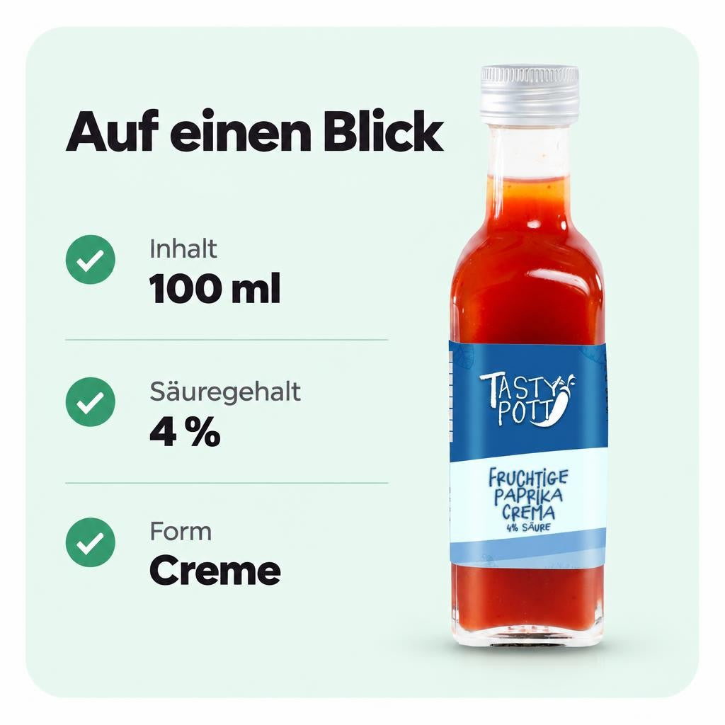 Fruchtige Paprika Creme 4% Säure - 100 ml Glasflasch von Tasty Pott – Bild 3