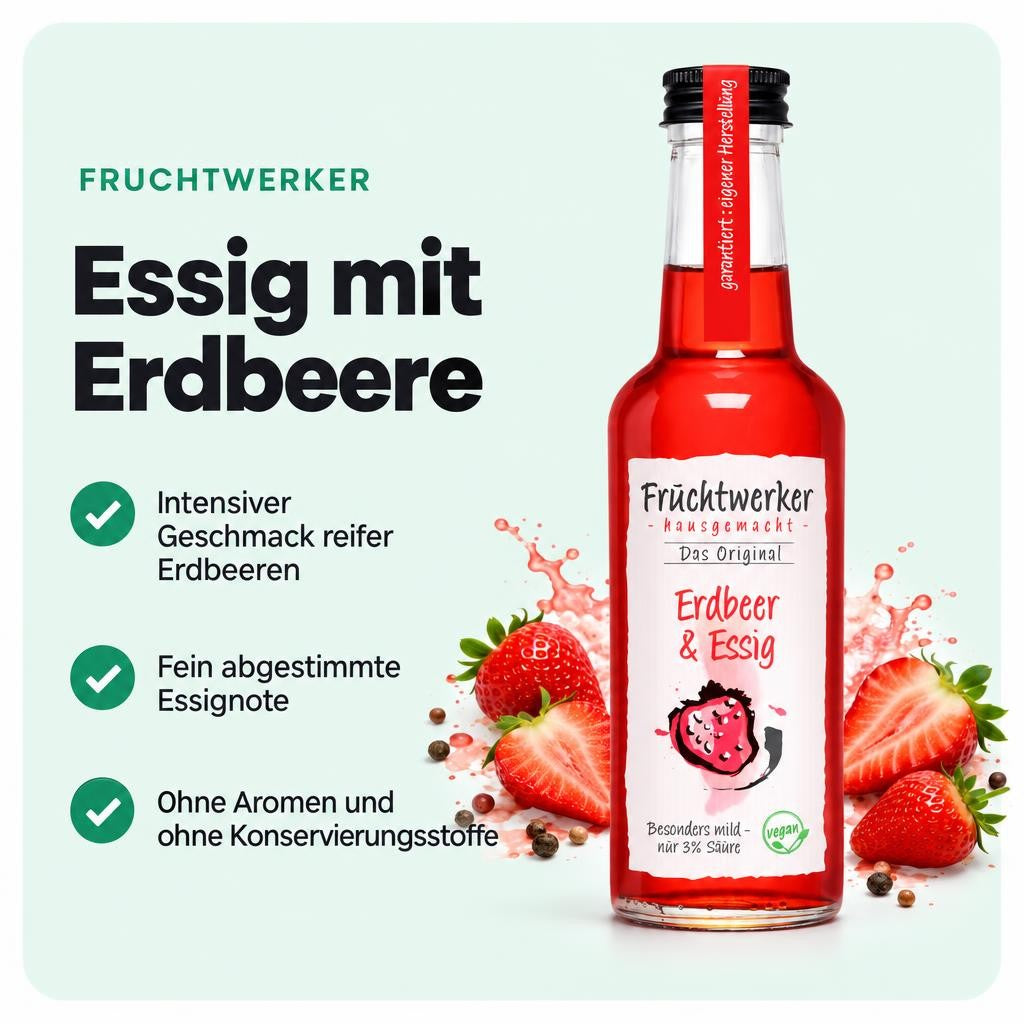 Fruchtessig mit Erdbeere für vielseitige Genussmomente in deiner Küche.