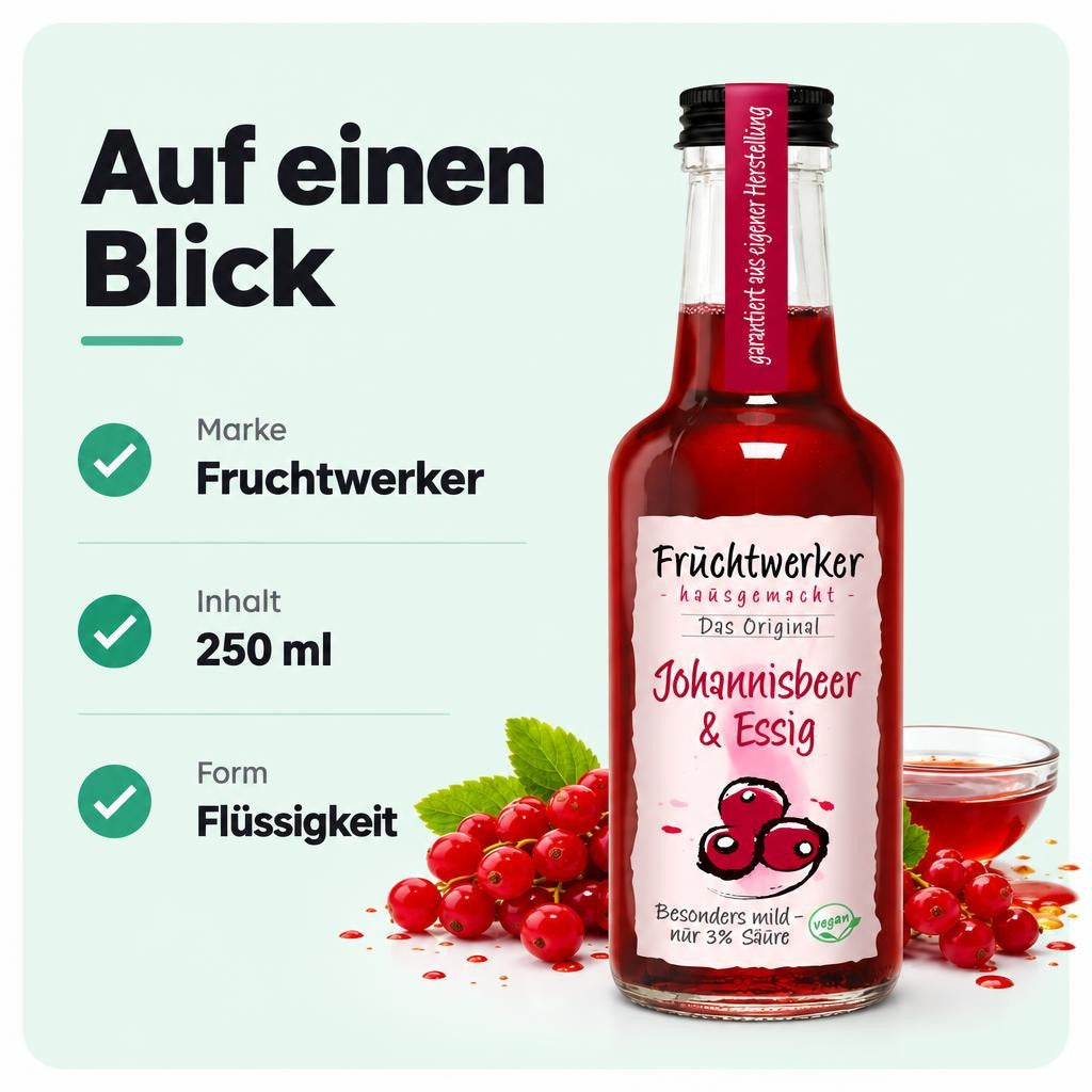 Fruchtessig mit Johannisbeere für besondere Geschmacksmomente.