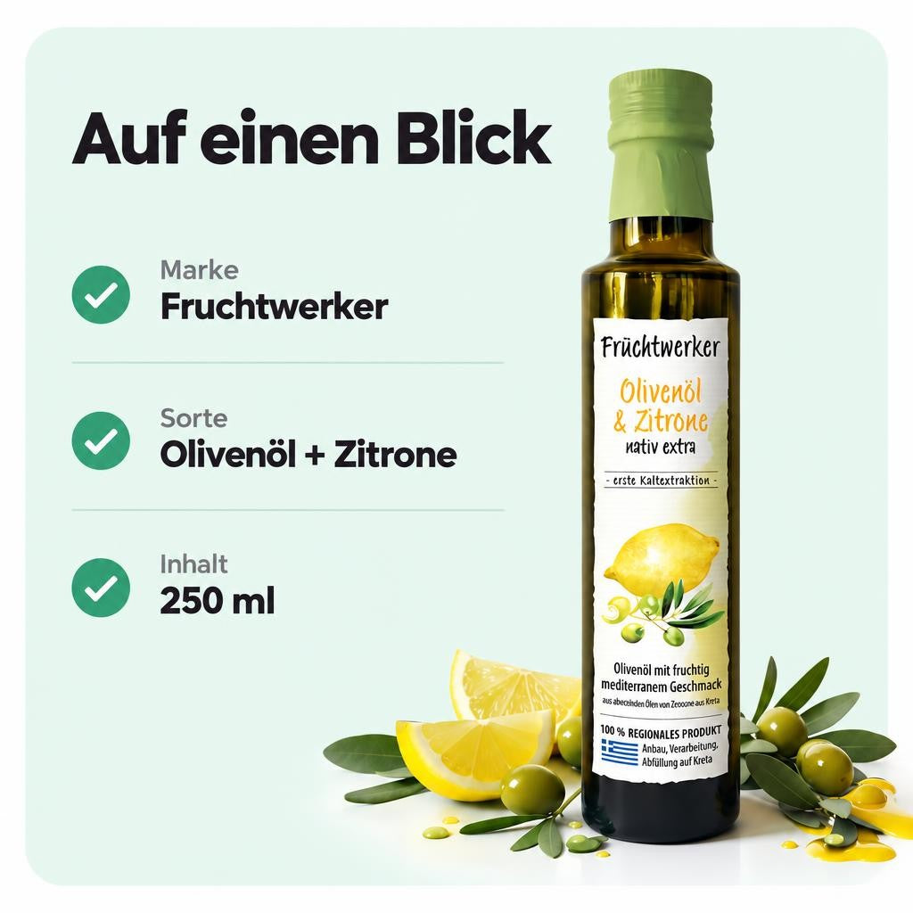 Aromatisches Olivenöl mit Zitronennote für vielseitige Gerichte.