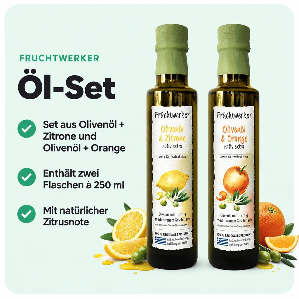 Fruchtwerker Olivenöl + Zitrone 250ml und Olivenöl + Orange 250ml Set – Bild 2