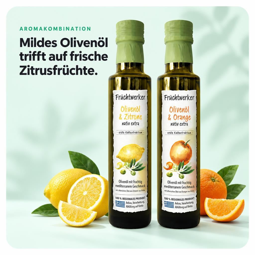 Fruchtwerker Olivenöl + Zitrone 250ml und Olivenöl + Orange 250ml Set – Bild 4