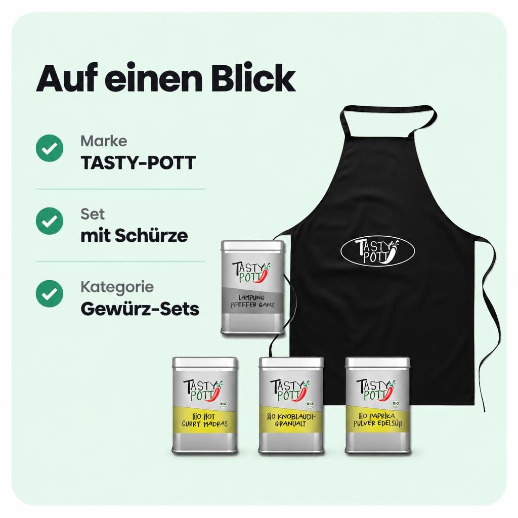 Tasty Pott Gewürzset No. 9 - Basic Gewürze für jede Küche + Schürze – Bild 3