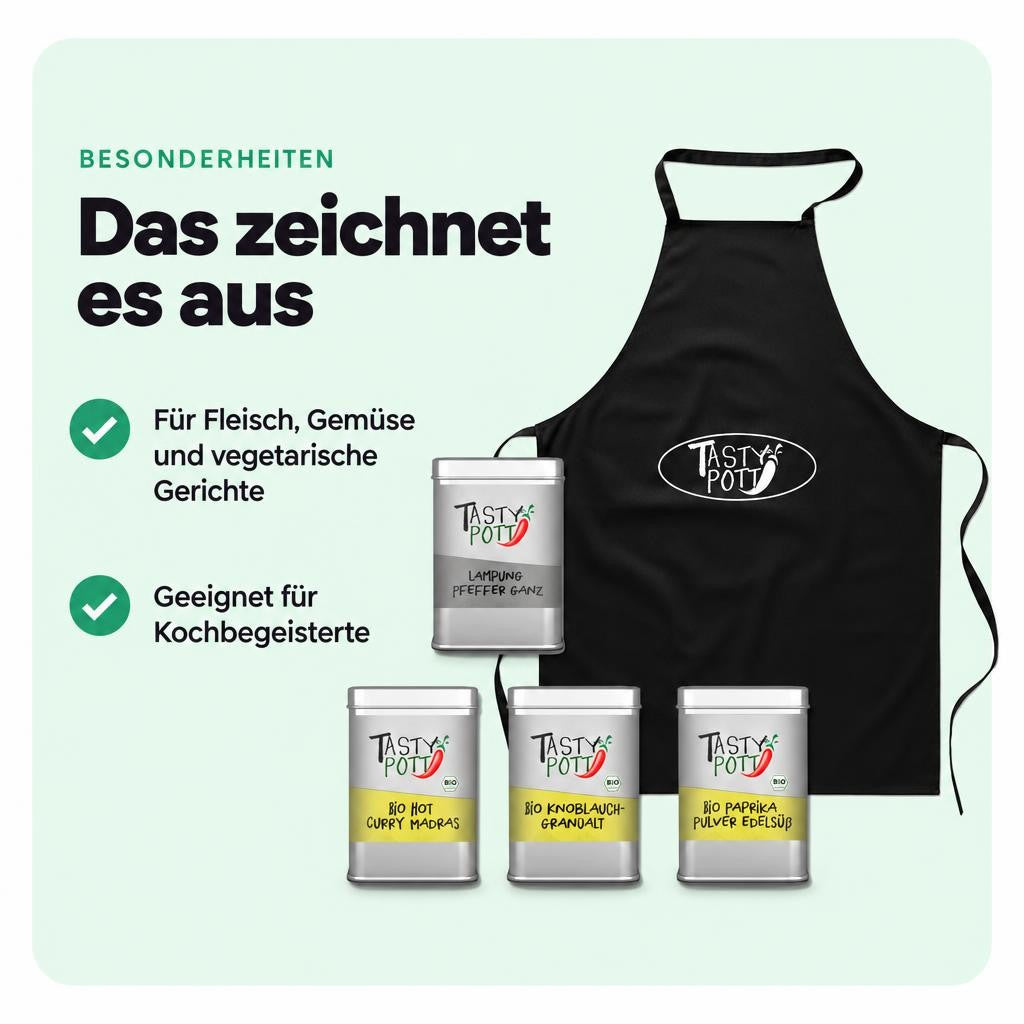 Tasty Pott Gewürzset No. 9 - Basic Gewürze für jede Küche + Schürze – Bild 5