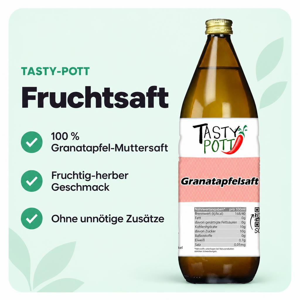 Tasty Pott Granatapfelsaft - Granatapfel Direktsaft aus 100 % Muttersaft  - 1L Flasche – Bild 2
