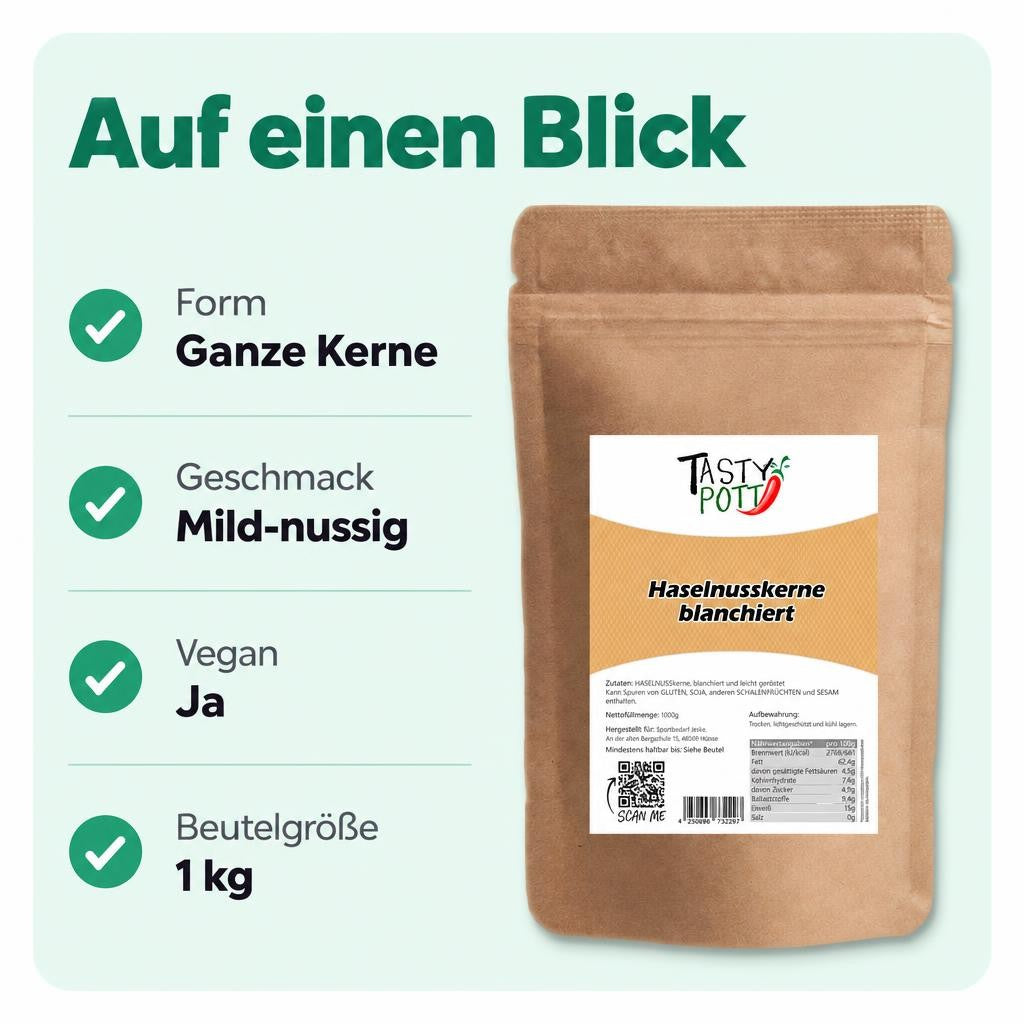 Tasty Pott Haselnusskerne blanchiert - Haselnüsse ohne Haut - im Beutel – Bild 3