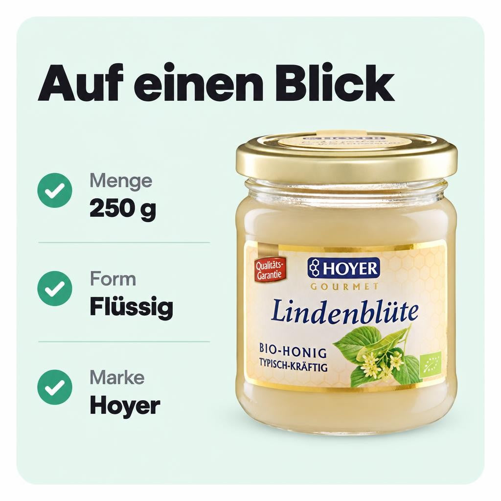 Bio Lindenblüten-Honig mit feiner, blumiger Note im 250 g Glas.