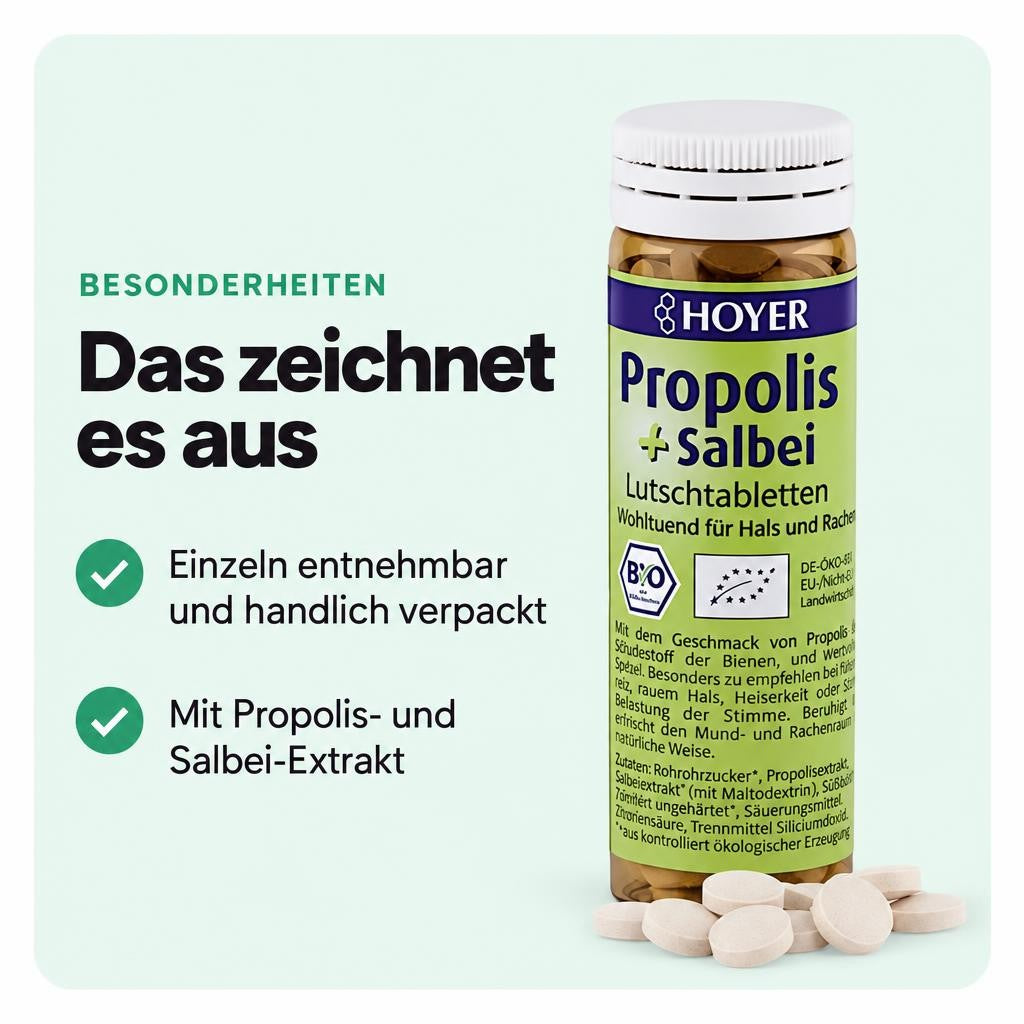 Hoyer Propolis & Salbei Lutschtabletten Bio, 60 Tabs (30g) 1er – Bild 5