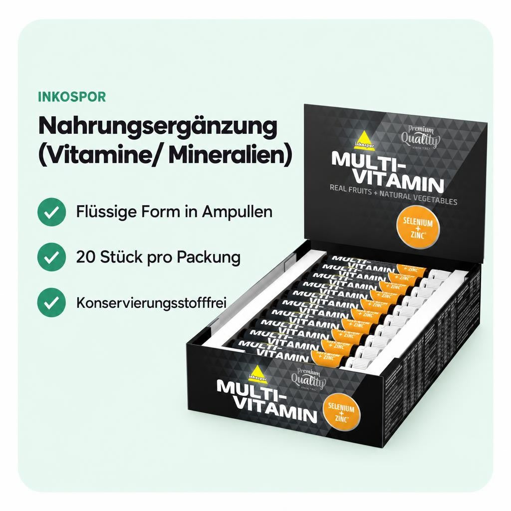 Flüssige Multivitamin-Ampullen von Inkospor – einzeln portioniert für eine unkomplizierte Anwendung.