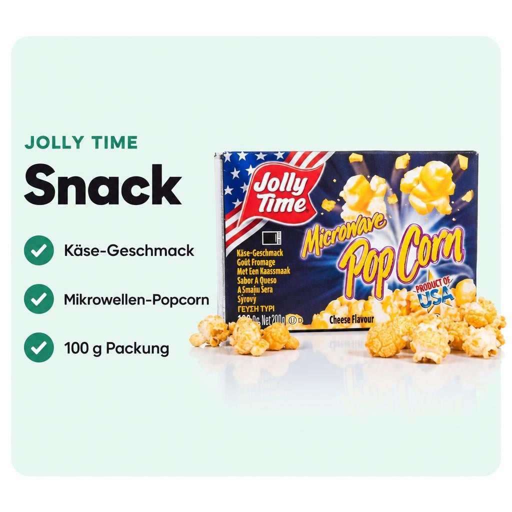 Knuspriges Mikrowellen-Popcorn mit Cheese-Geschmack in der 100 g Packung.