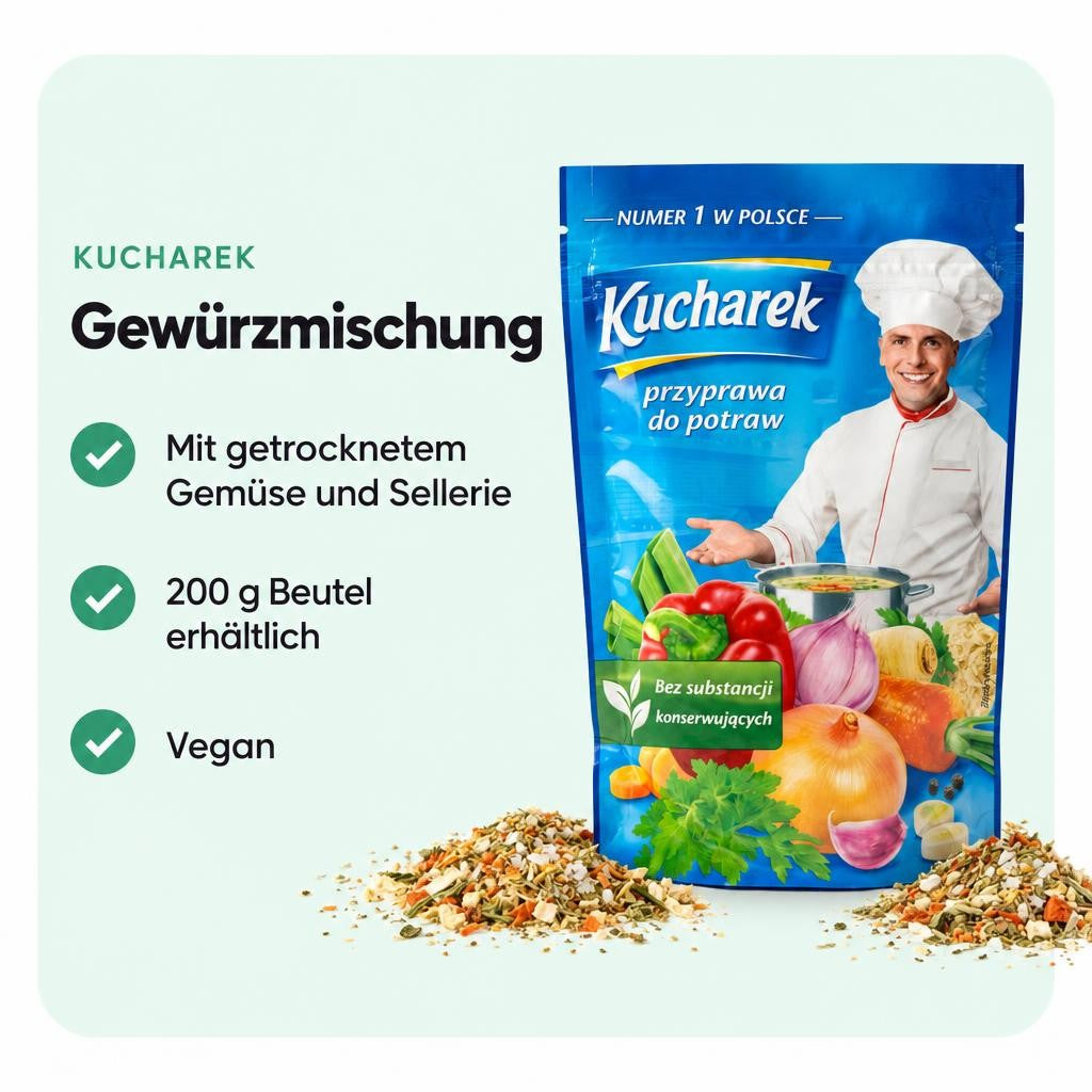 Polnische Gewürzmischung mit getrocknetem Gemüse und Sellerie im 200 g Beutel.