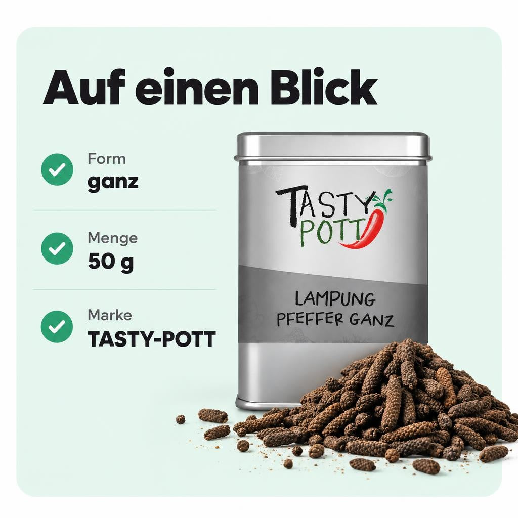 Tasty Pott Lampung Pfeffer ganz - Stangenpfeffer - 50g Dose – Bild 3