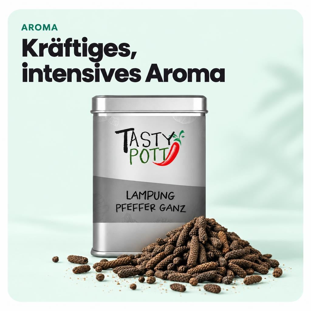 Tasty Pott Lampung Pfeffer ganz - Stangenpfeffer - 50g Dose – Bild 4