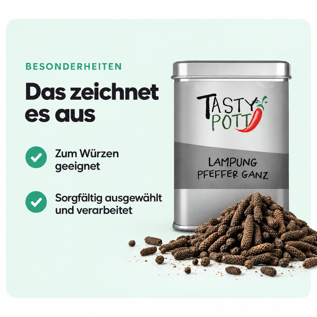 Tasty Pott Lampung Pfeffer ganz - Stangenpfeffer - 50g Dose – Bild 5