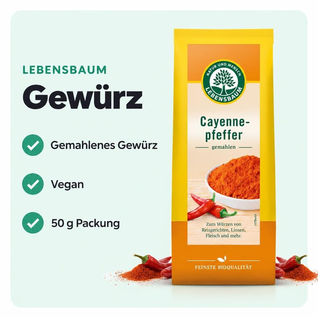 Gemahlener Cayennepfeffer mit würziger Schärfe von Lebensbaum.