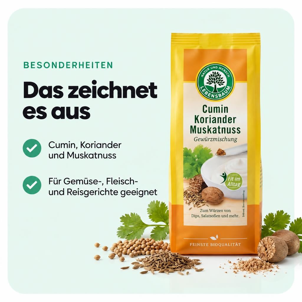 Lebensbaum Bio Gewürzmischung: Cumin-Koriander-Muskatnuss, 45g – Bild 5