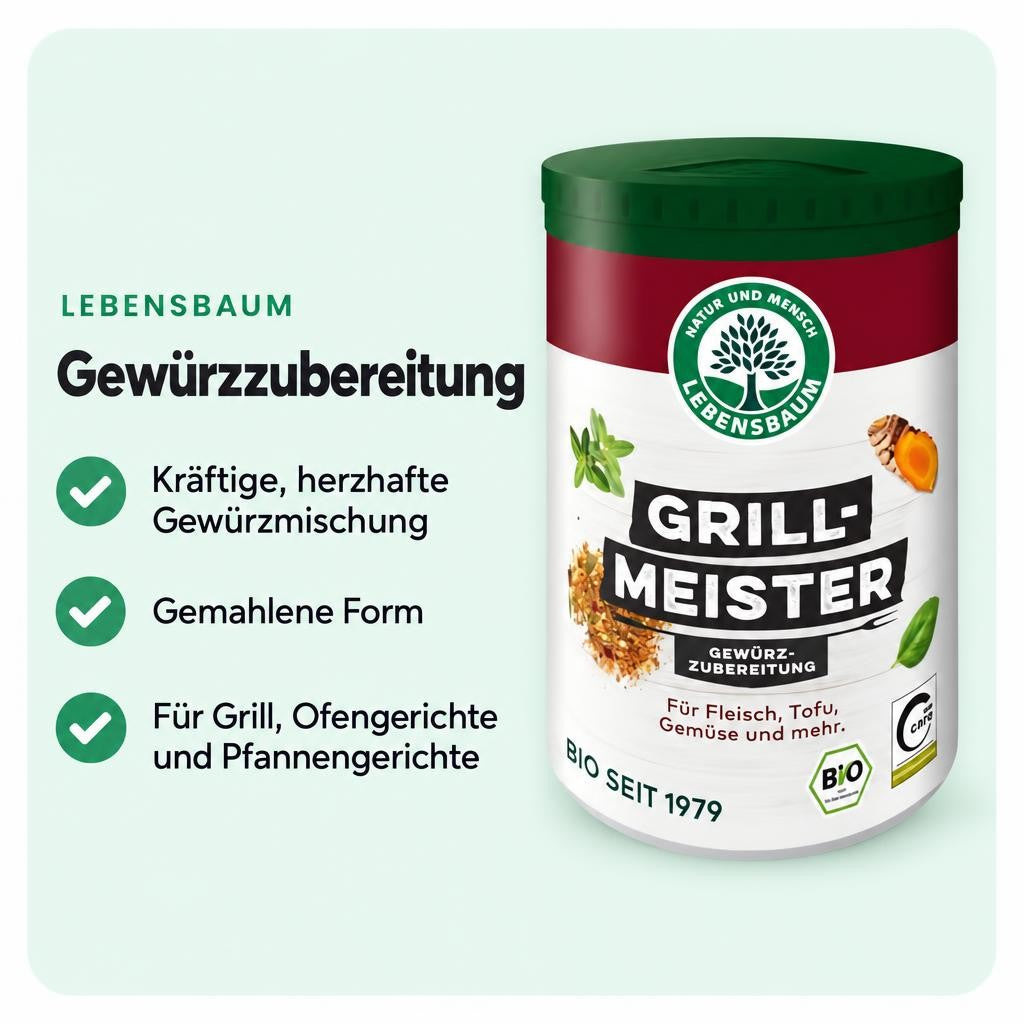 Bio-Gewürzzubereitung für Grillgut, Gemüse, Tofu und Grillsoßen.
