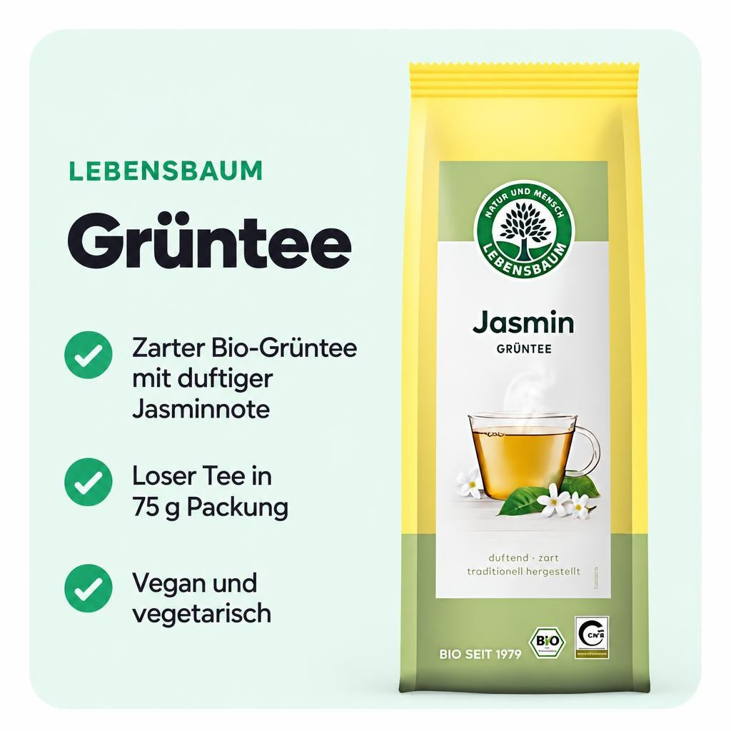 LEBENSBAUM Grüntee Jasmin Blatt Tee, Bio-Grüntee  reiner Jasmin-Tee, 75 g – Bild 2