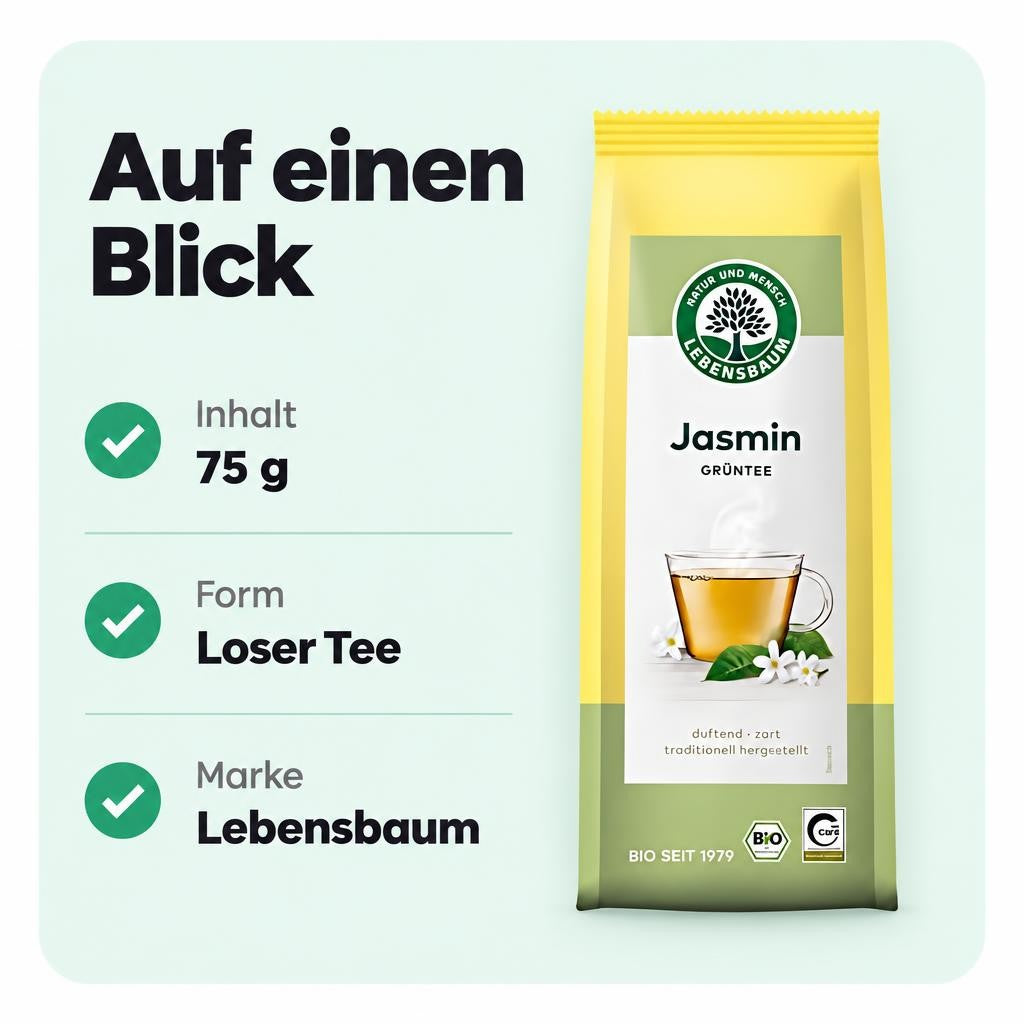 LEBENSBAUM Grüntee Jasmin Blatt Tee, Bio-Grüntee  reiner Jasmin-Tee, 75 g – Bild 3