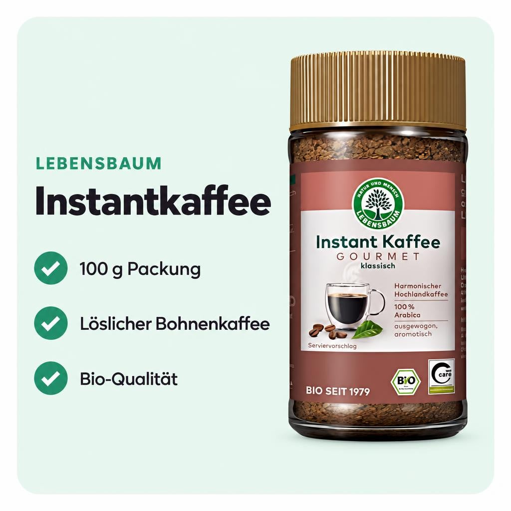 Lebensbaum Bio Instant Kaffee Gourmet, löslicher Bohnenkaffee aus Arabica Bohnen, 100g – Bild 2
