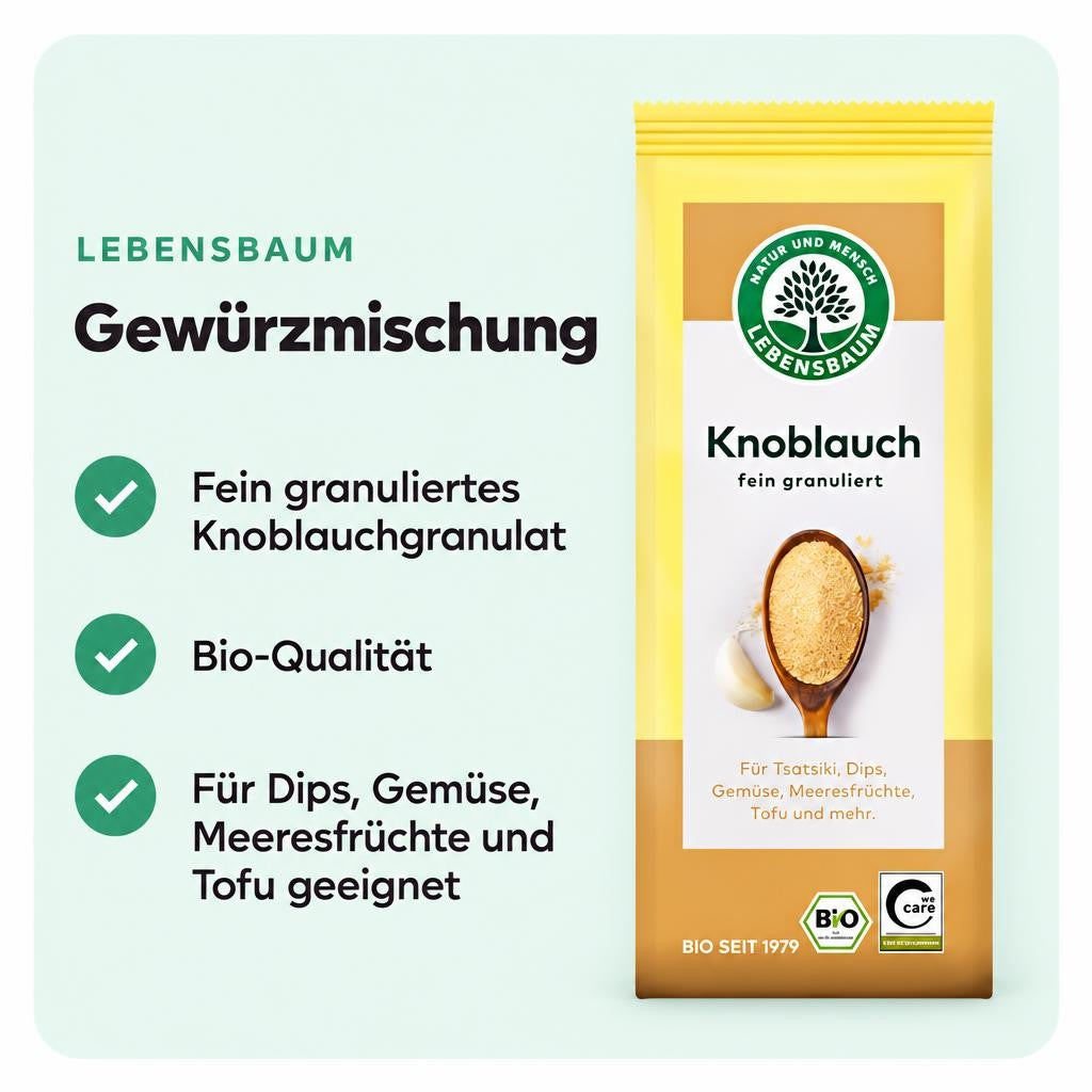 Lebensbaum Knoblauch, fein granuliert, Bio-Knoblauchgranulat für Dips 70 g – Bild 2