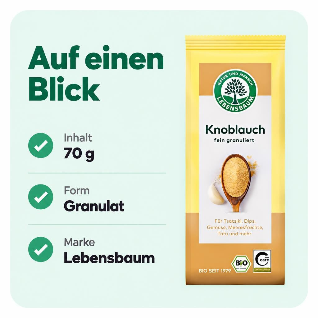 Lebensbaum Knoblauch, fein granuliert, Bio-Knoblauchgranulat für Dips 70 g – Bild 3