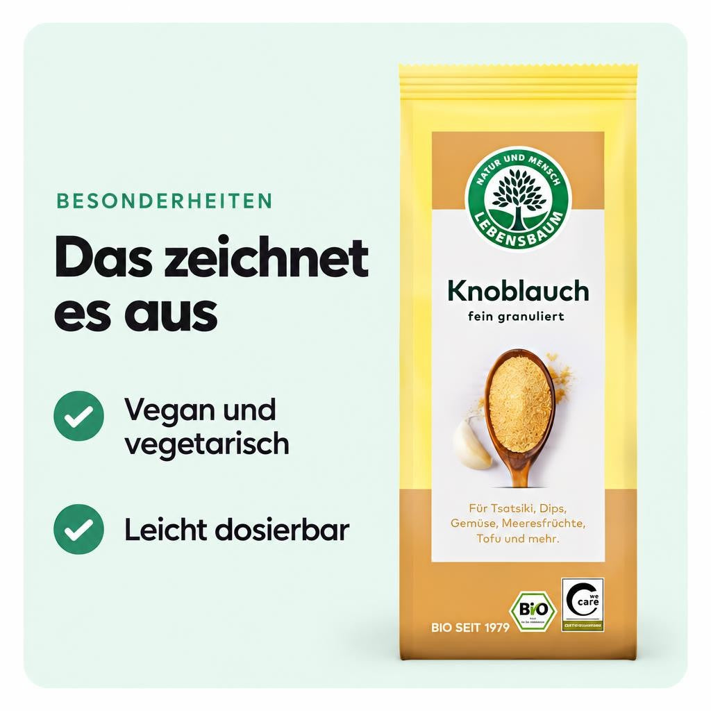 Lebensbaum Knoblauch, fein granuliert, Bio-Knoblauchgranulat für Dips 70 g – Bild 5