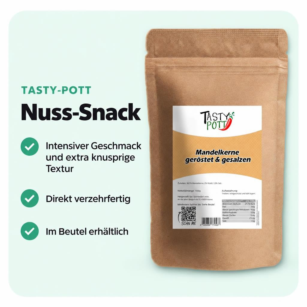 Tasty Pott Mandel geröstet und gesalzen - Salzmandeln -  im Beutel – Bild 2