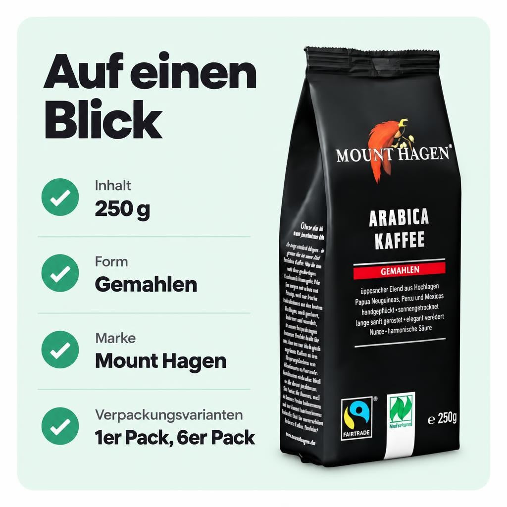 Mount Hagen bio & fair Arabica Kaffee gemahlen, 250g – Bild 3