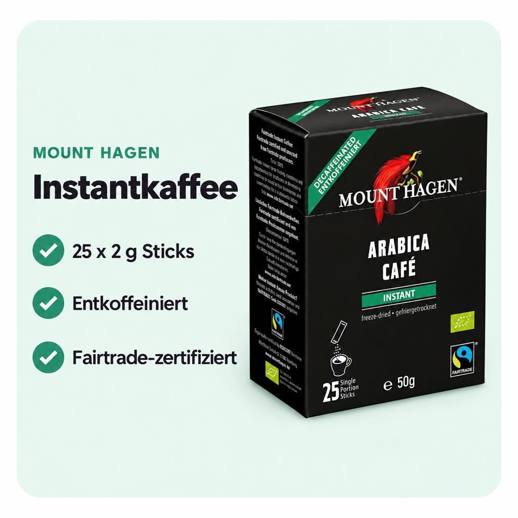 Mount Hagen bio & fair Arabica Kaffee, decaf Instant, 25x2g – Bild 2
