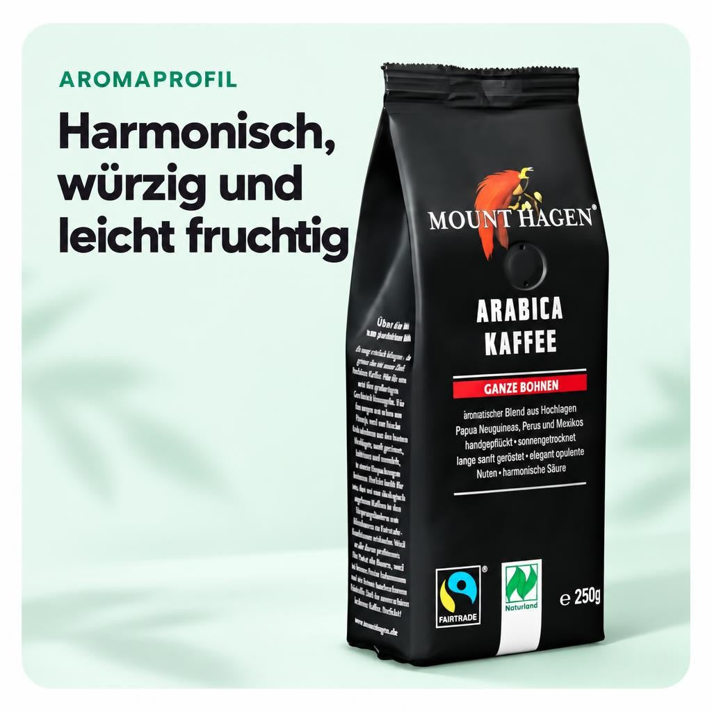 Mount Hagen Bio FT Naturland Röstkaffee Arabica, 250g Ganze Bohne – Bild 4
