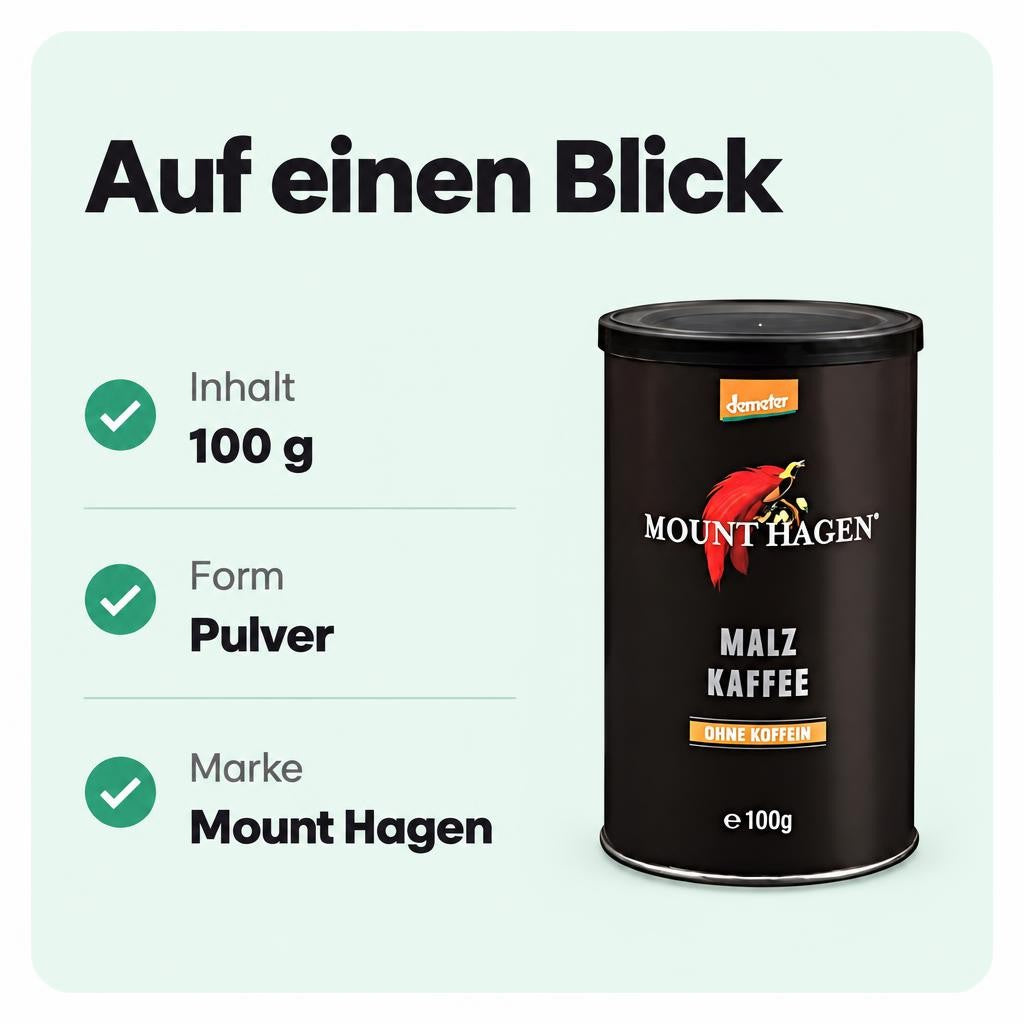 Löslicher Bio-Malzkaffee aus gemälzter Gerste, koffeinfrei und mild im Geschmack.
