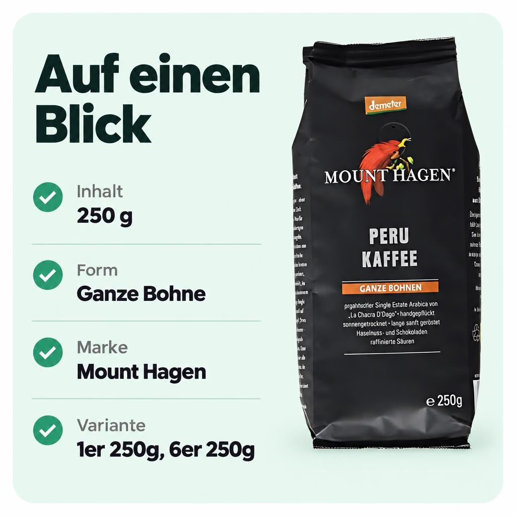 Mount Hagen Peru Ganze Bohne Kaffee Demeter 250g – Bild 3