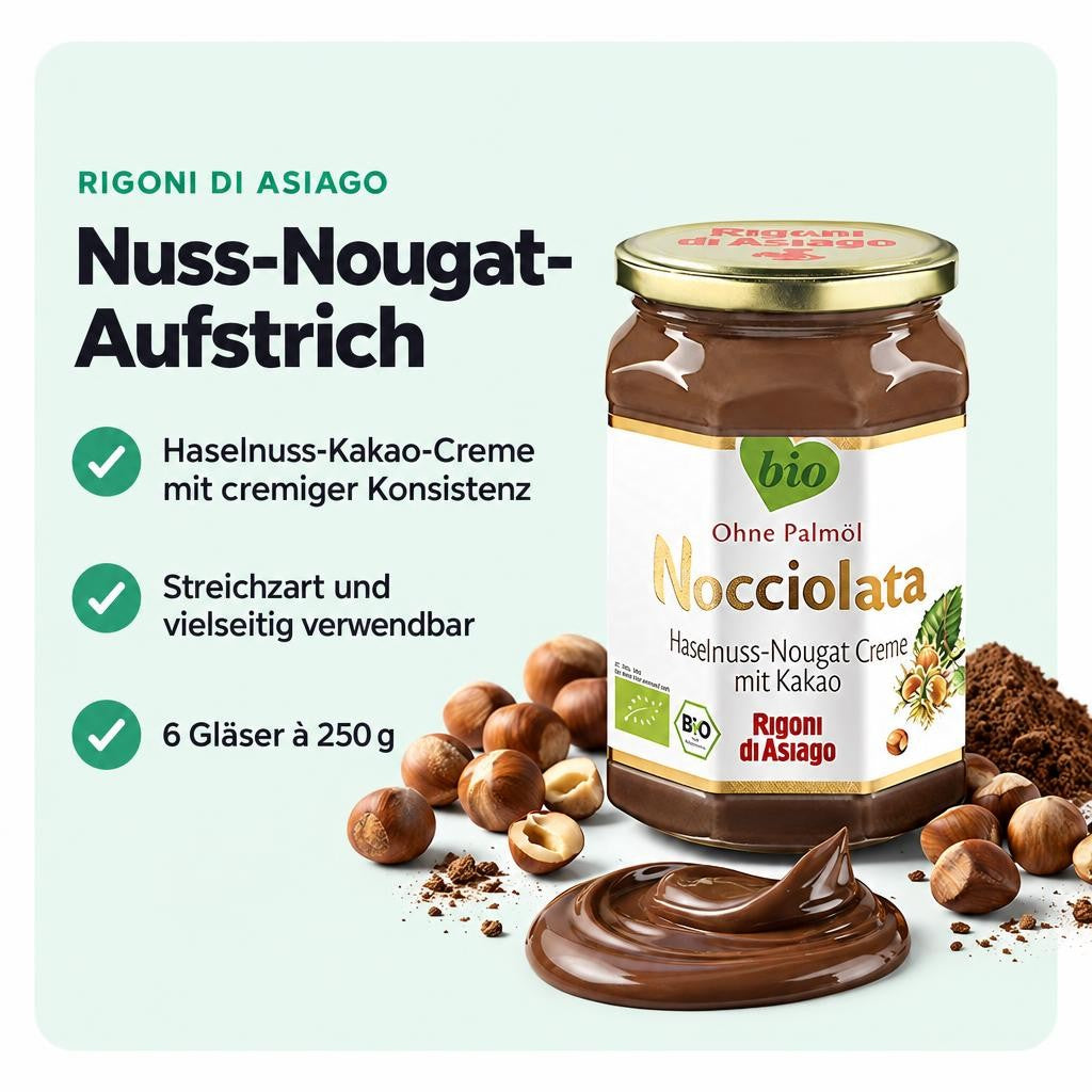 Rigoni di Asiago Nuss Nougat Creme, Haselnusscreme mit Kakao (6x250g) – Bild 2