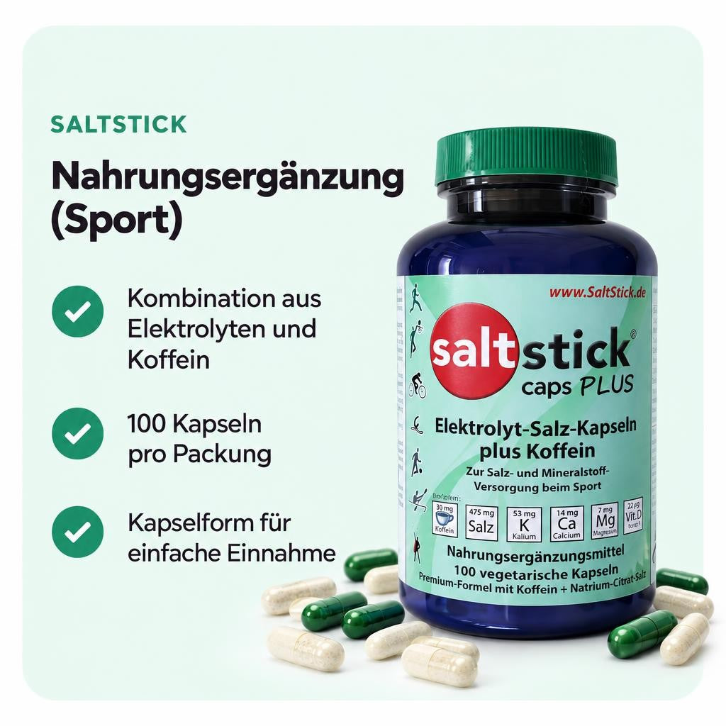 SaltStick Caps Plus - Elektrolyt-Salz Kapseln plus Koffein - 100 Kapseln – Bild 2