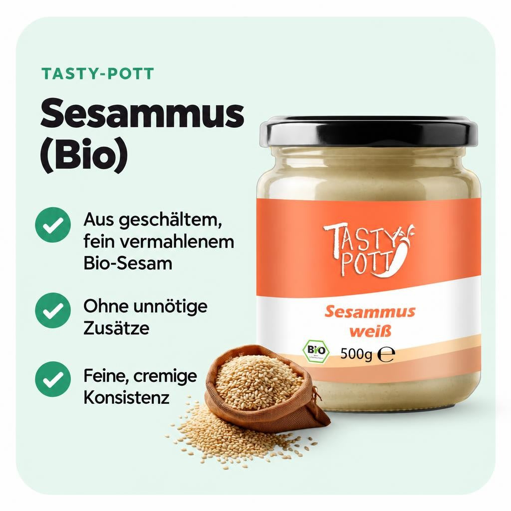 Tasty Pott bio Sesammus weiß - Tahin - 500g Glas – Bild 2
