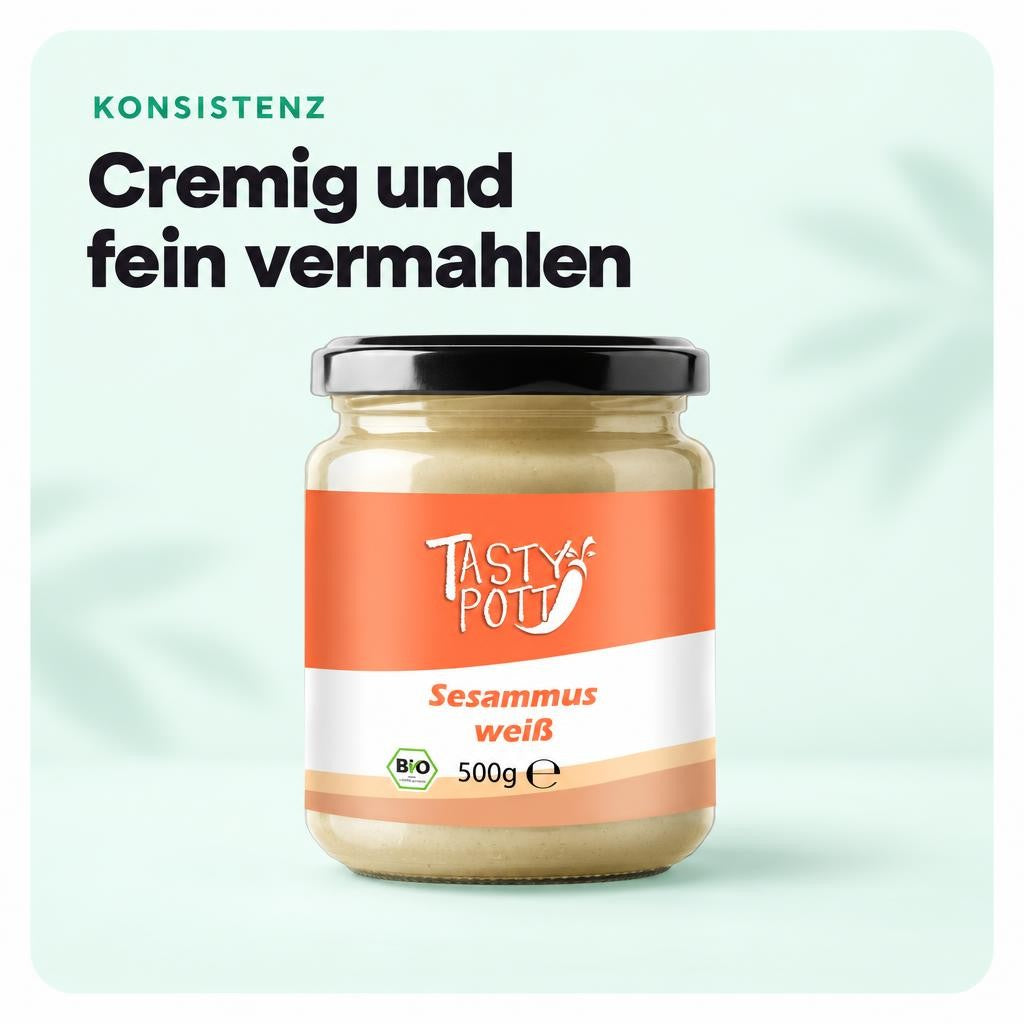 Tasty Pott bio Sesammus weiß - Tahin - 500g Glas – Bild 4