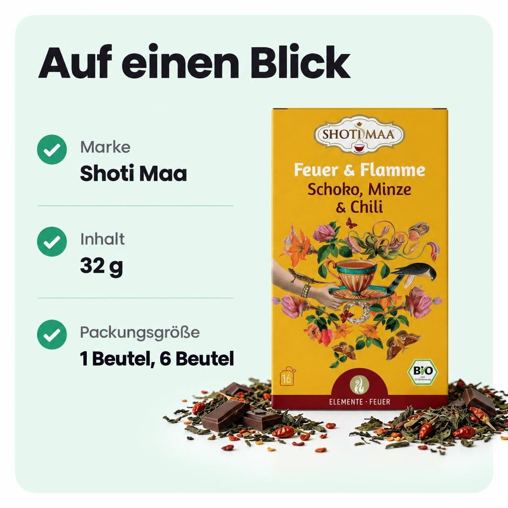 Shoti Maa Bio Ayurveda-Tee - Feuer & Flamme - Schoko, Minze & Chili 32g – Bild 3