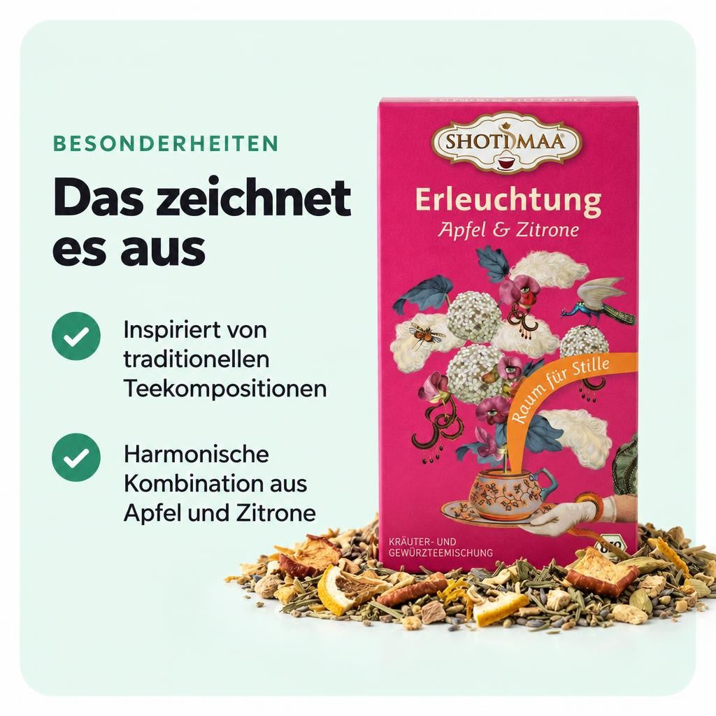 Shoti Maa Bio Tee - Erleuchtung - mit Apfel und Zitrone (16x32g) – Bild 5
