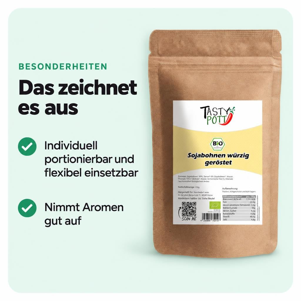 Tasty Pott Bio Sojasnack geröstet und gesalzen - 1kg - im Beutel – Bild 5