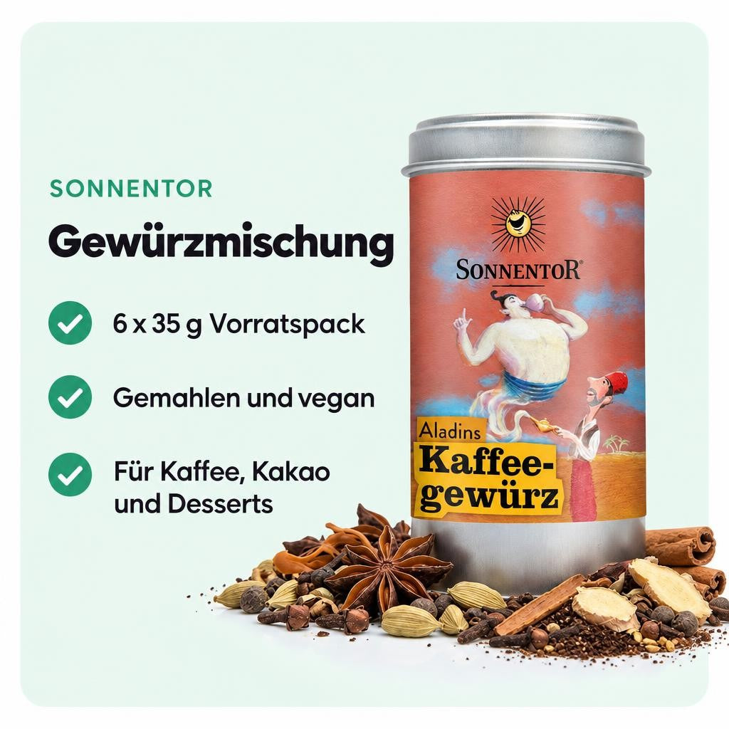 Sonnentor Bio Aladins Kaffeegewürz Vorrat (6x 35g) – Bild 2