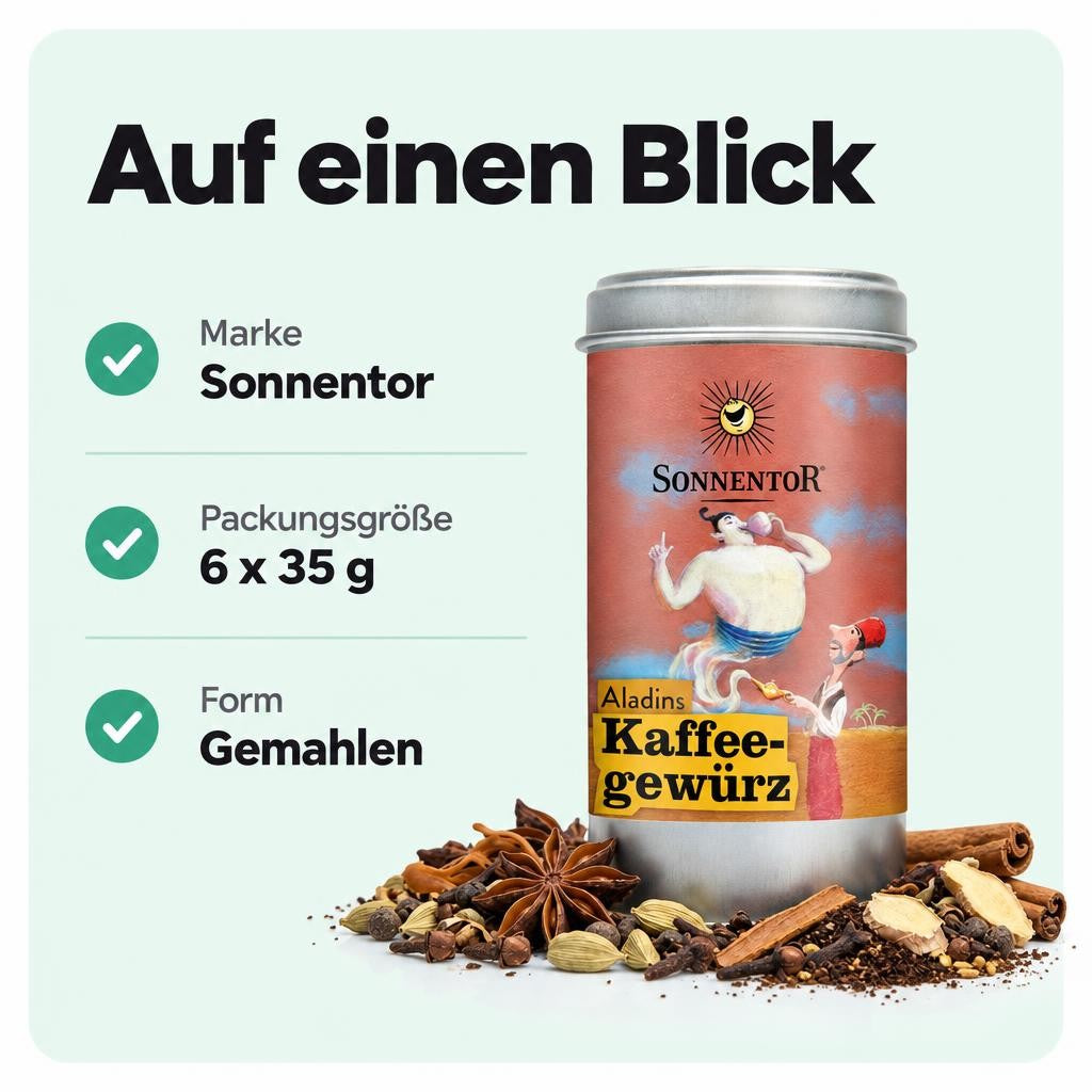 Sonnentor Bio Aladins Kaffeegewürz Vorrat (6x 35g) – Bild 3
