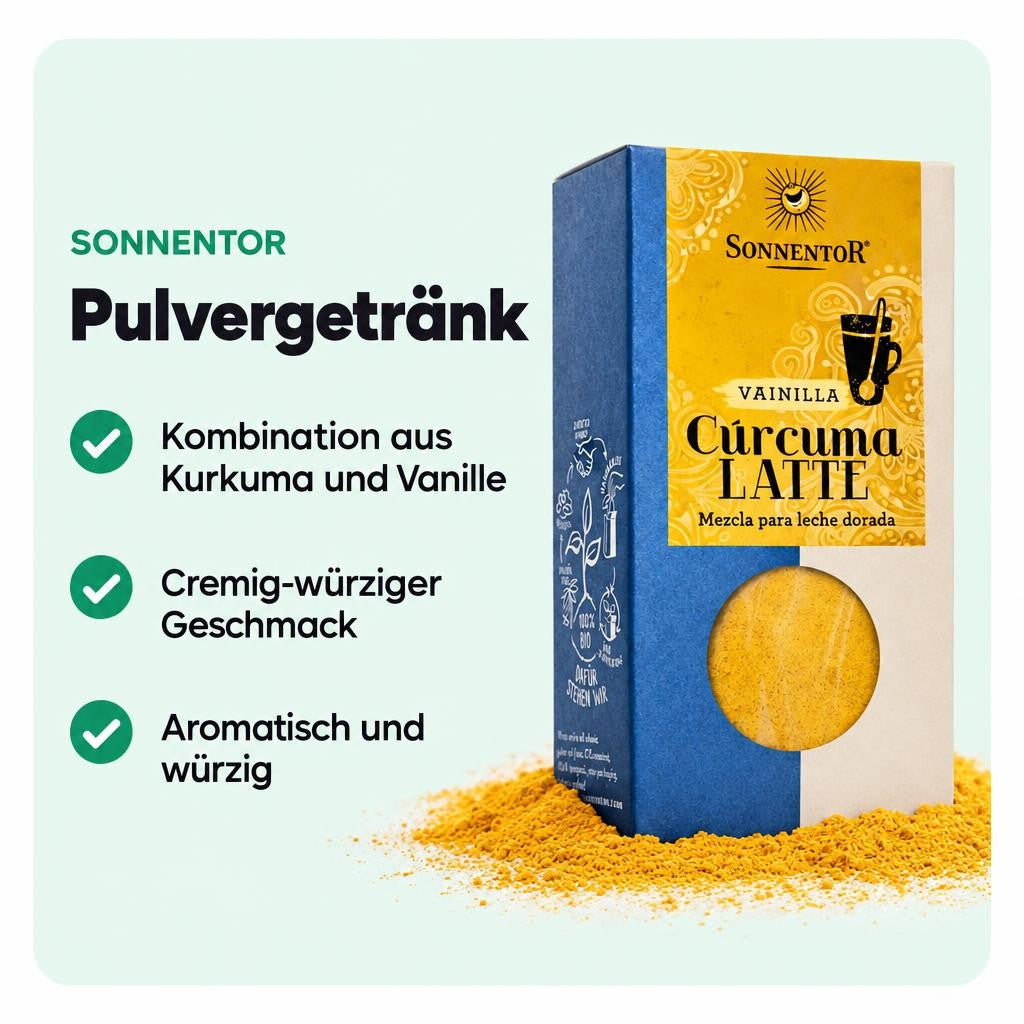 Kurkuma Latte mit Vanille und cremig-würzigem Geschmack.